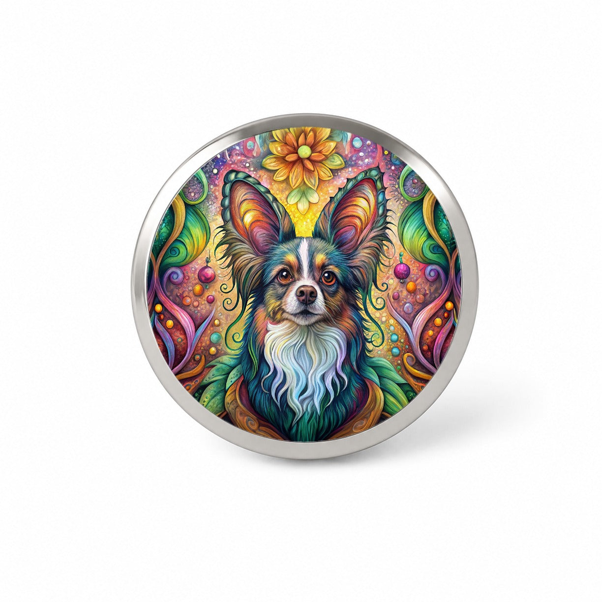 Papillion Dog Bohemian Art Novelty Hat Backpack Lapel Pin