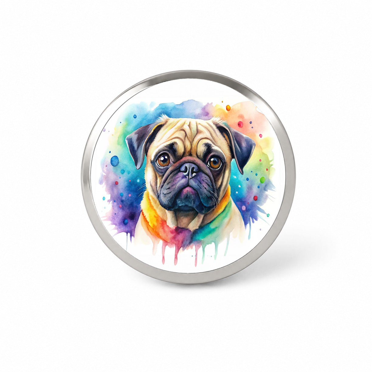 Pug Dog Watercolor Style Novelty Hat Backpack Lapel Pin