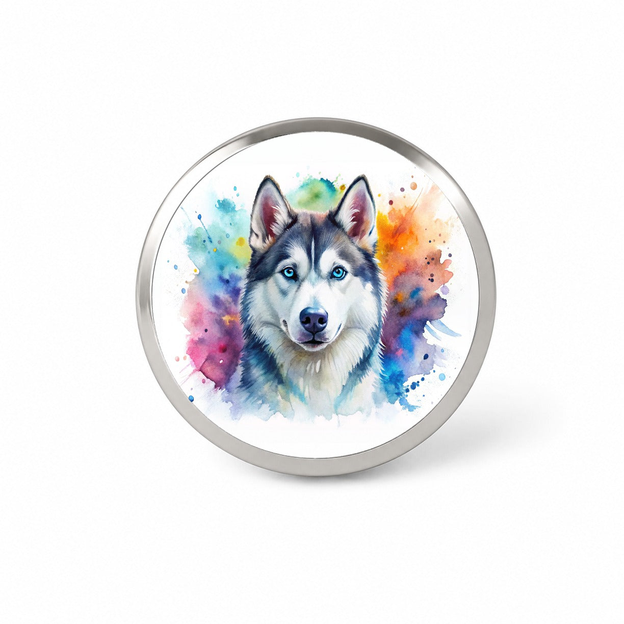 Siberian Husky Dog Watercolor Style Novelty Hat Backpack Lapel Pin