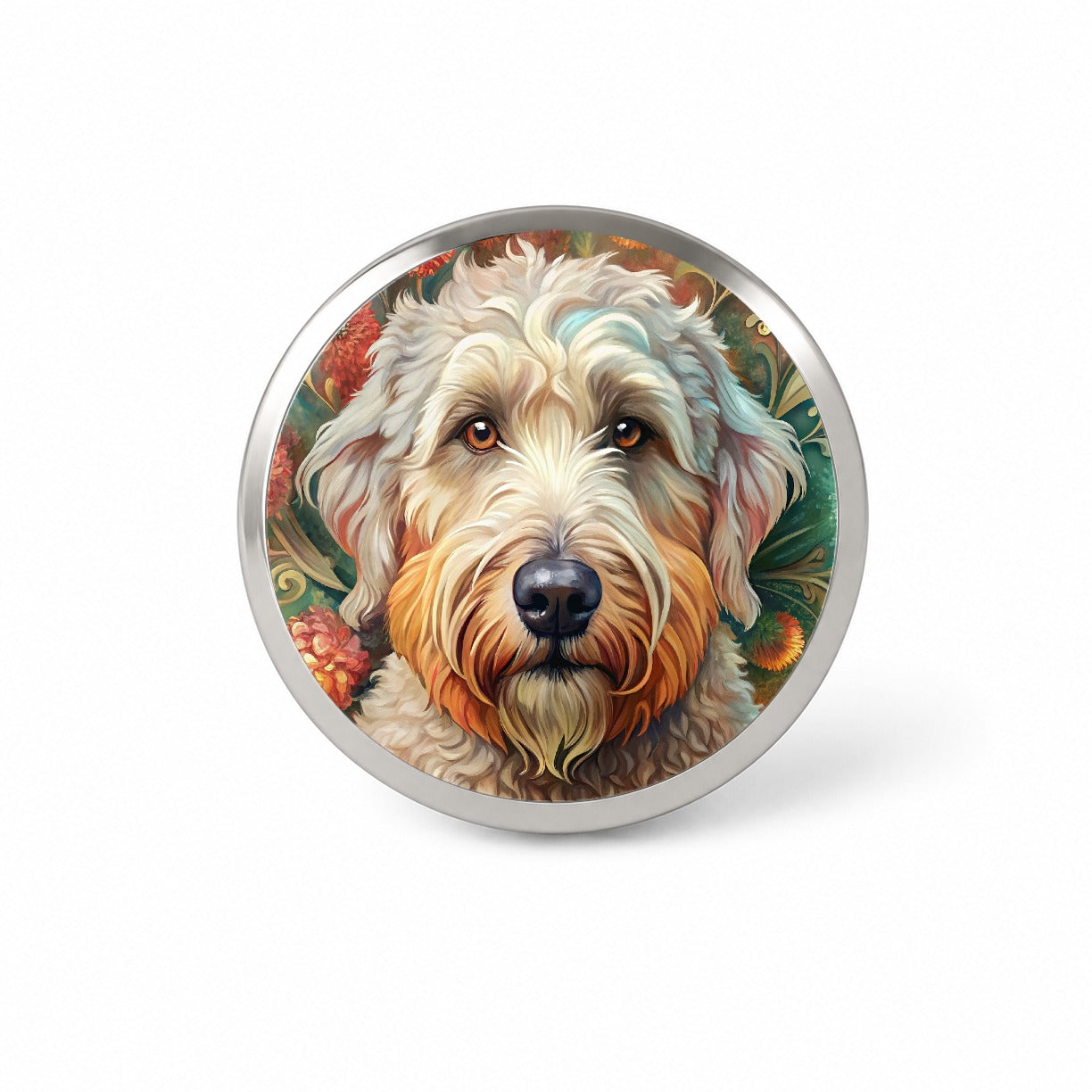 Soft Coated Wheaten Terrier Dog Bohemian Art Novelty Hat Backpack Lapel Pin