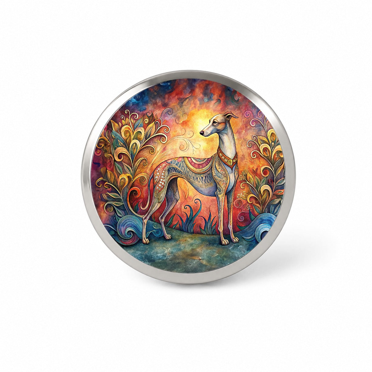 Whippet Dog Bohemian Art Novelty Hat Backpack Lapel Pin