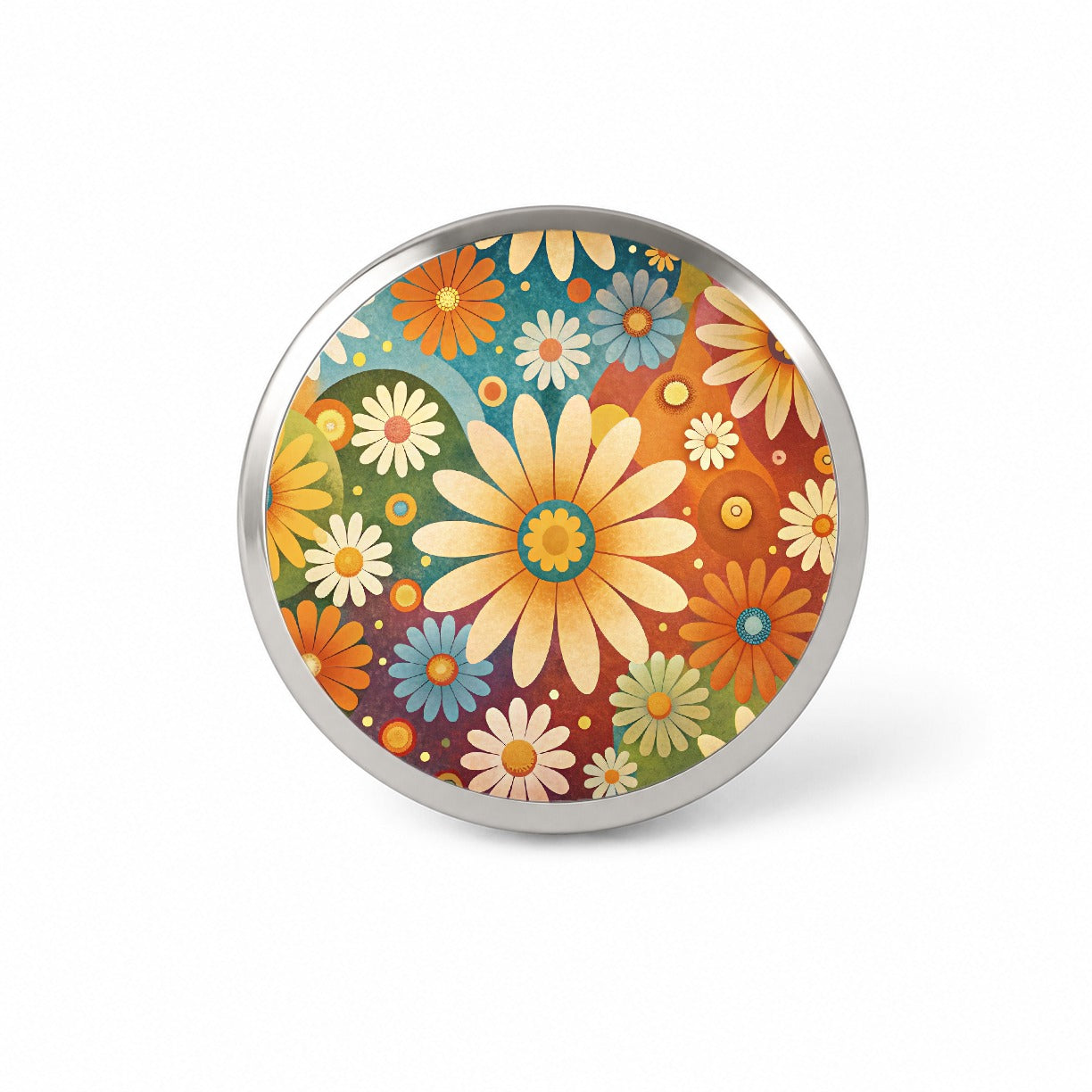 70's Retro Groovy Hippie Daisies Floral Design Novelty Hat Backpack Lapel Pin