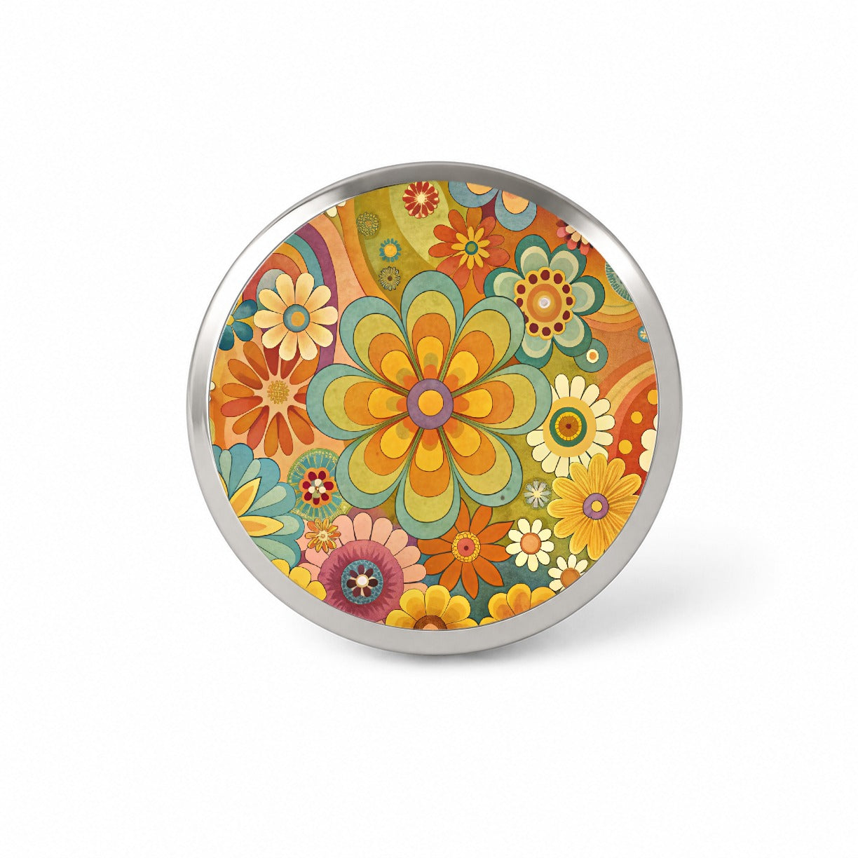 70's Retro Groovy Hippie Pretty Floral Design Novelty Hat Backpack Lapel Pin