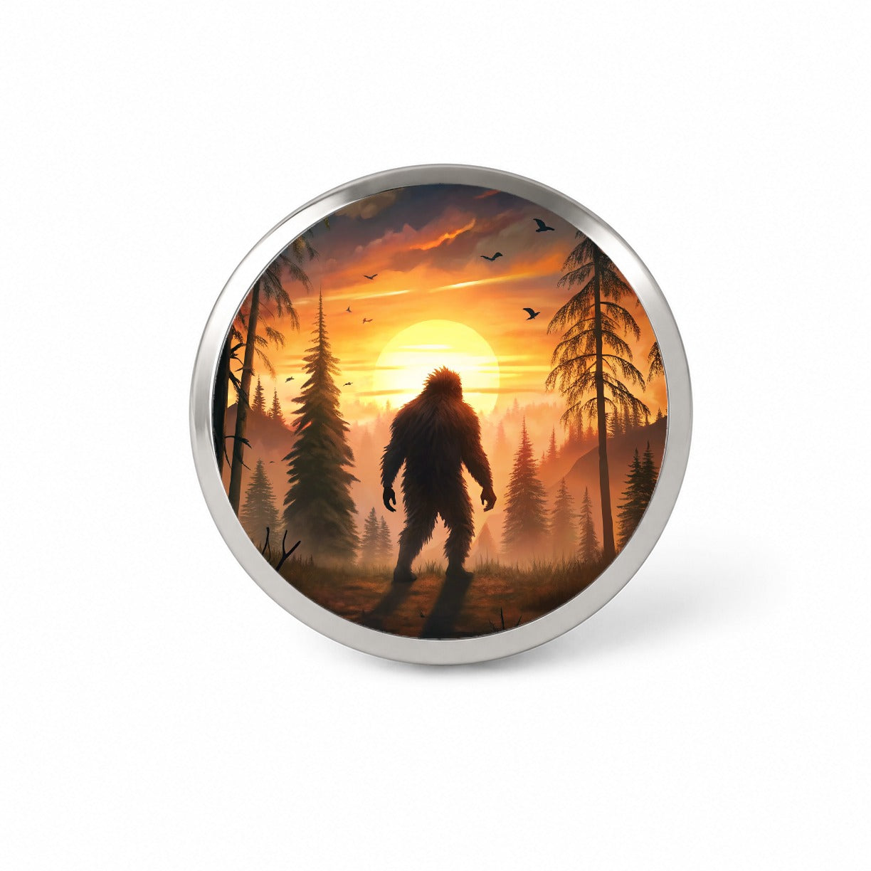 Bigfoot Walking In The Woods At Sunset Novelty Hat Backpack Lapel Pin
