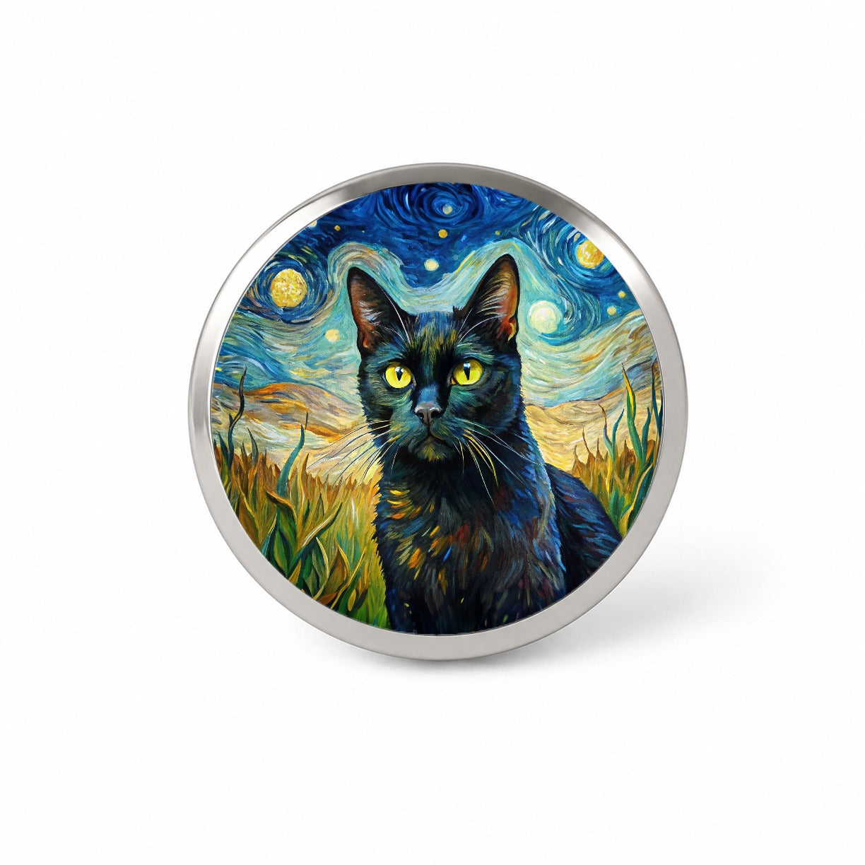 Black Cat Van Gogh Style Painting Novelty Hat Backpack Lapel Pin