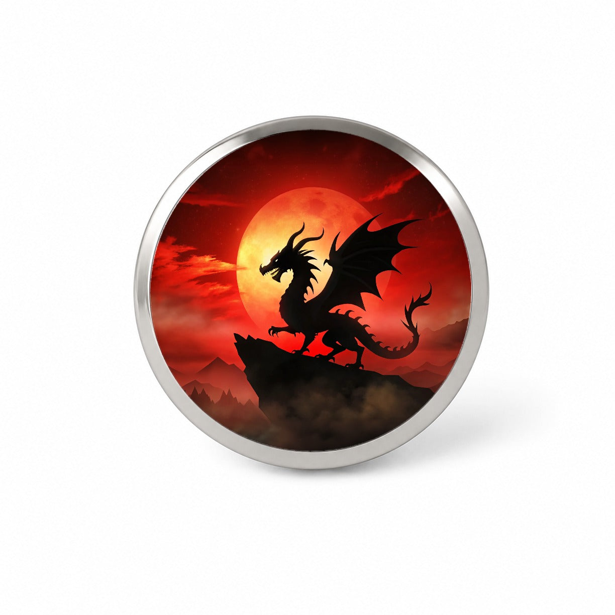 Dragon Silhouette Against A Red Sky Novelty Hat Backpack Lapel Pin