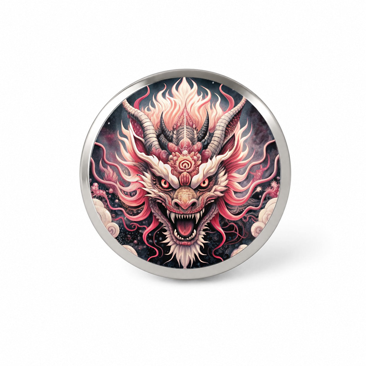 Japanese Asian Pink Spirit Dragon Art Novelty Hat Backpack Lapel Pin
