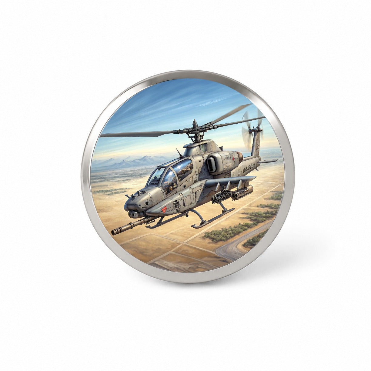 Military Gunship Helicopter In Flight Novelty Hat Backpack Lapel Pin