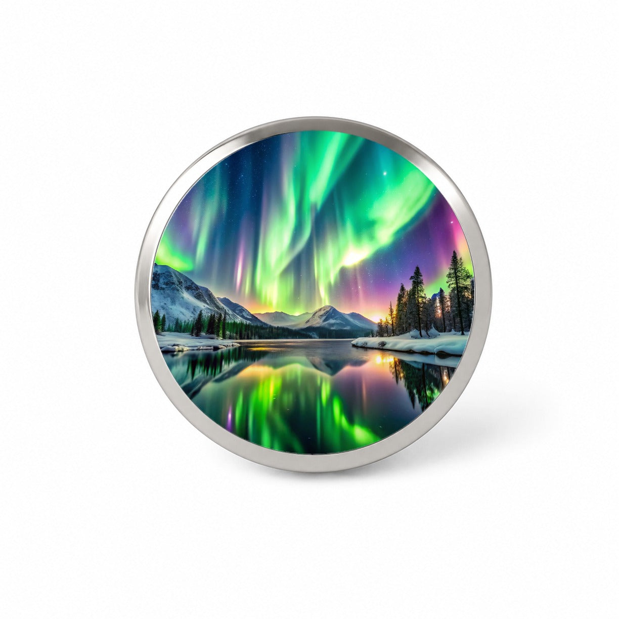 Northern Lights Over Lake Novelty Hat Backpack Lapel Pin