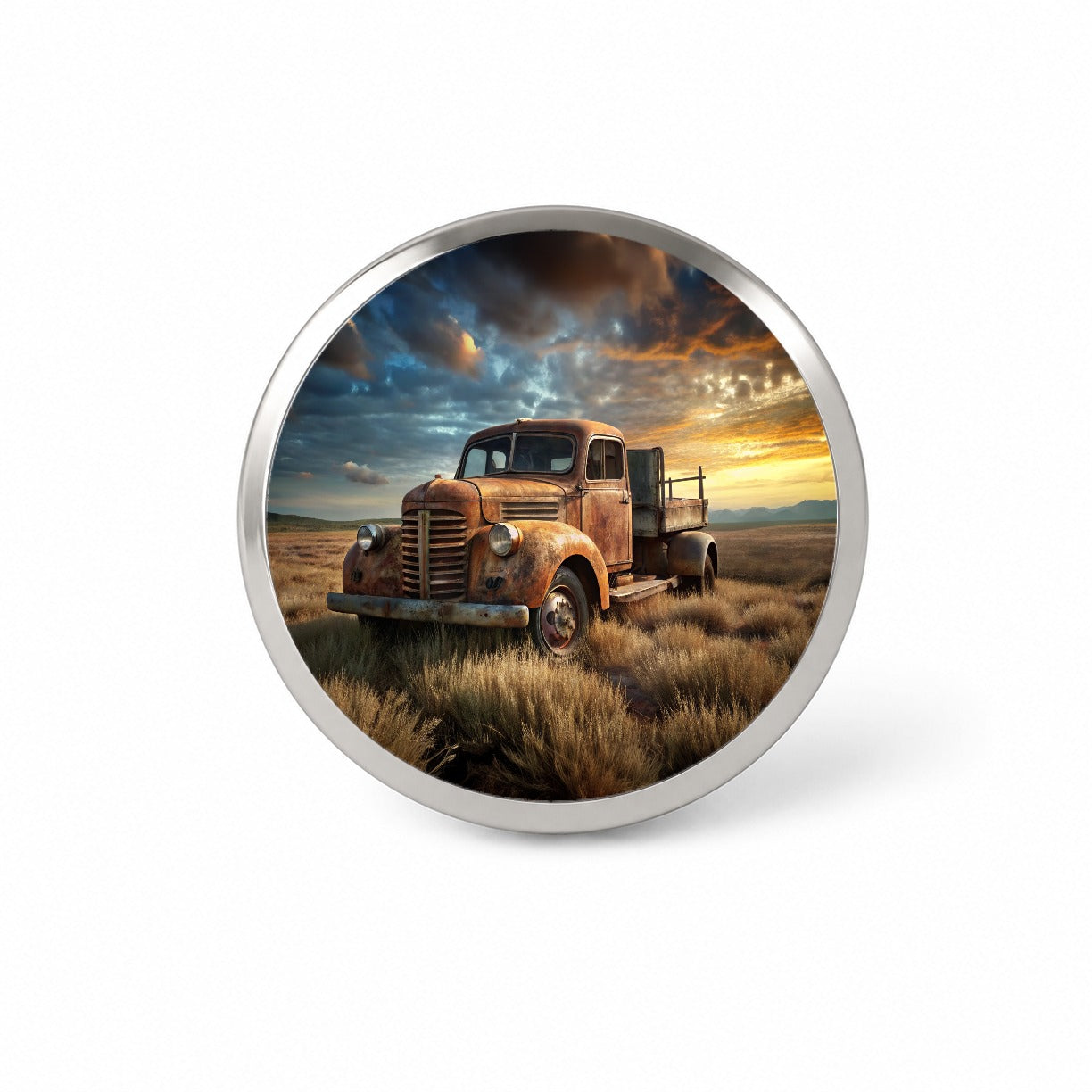 Old Rusted Retro Classic Truck Sitting In Field Novelty Hat Backpack Lapel Pin