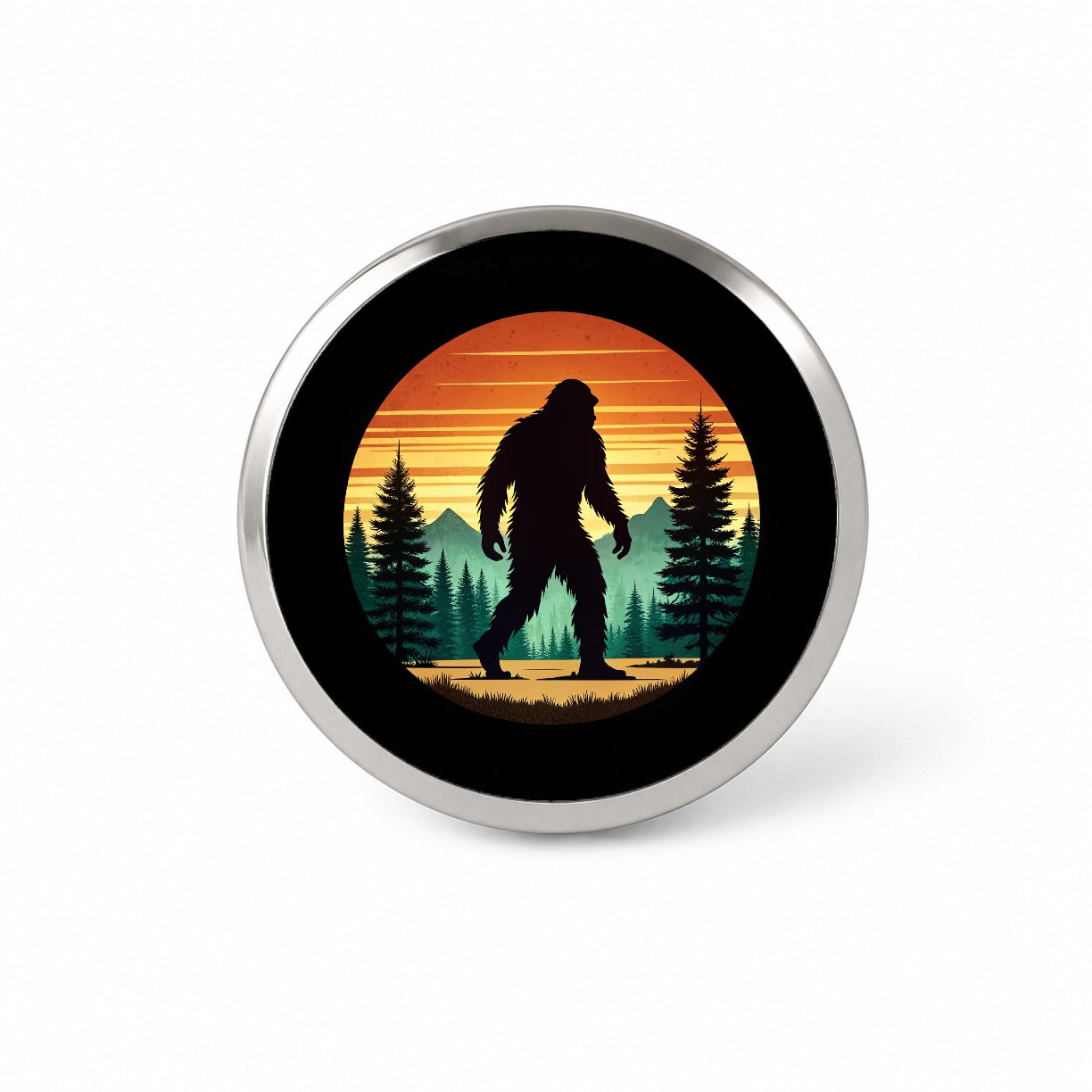 Retro Bigfoot Walking In The Forest Novelty Hat Backpack Lapel Pin