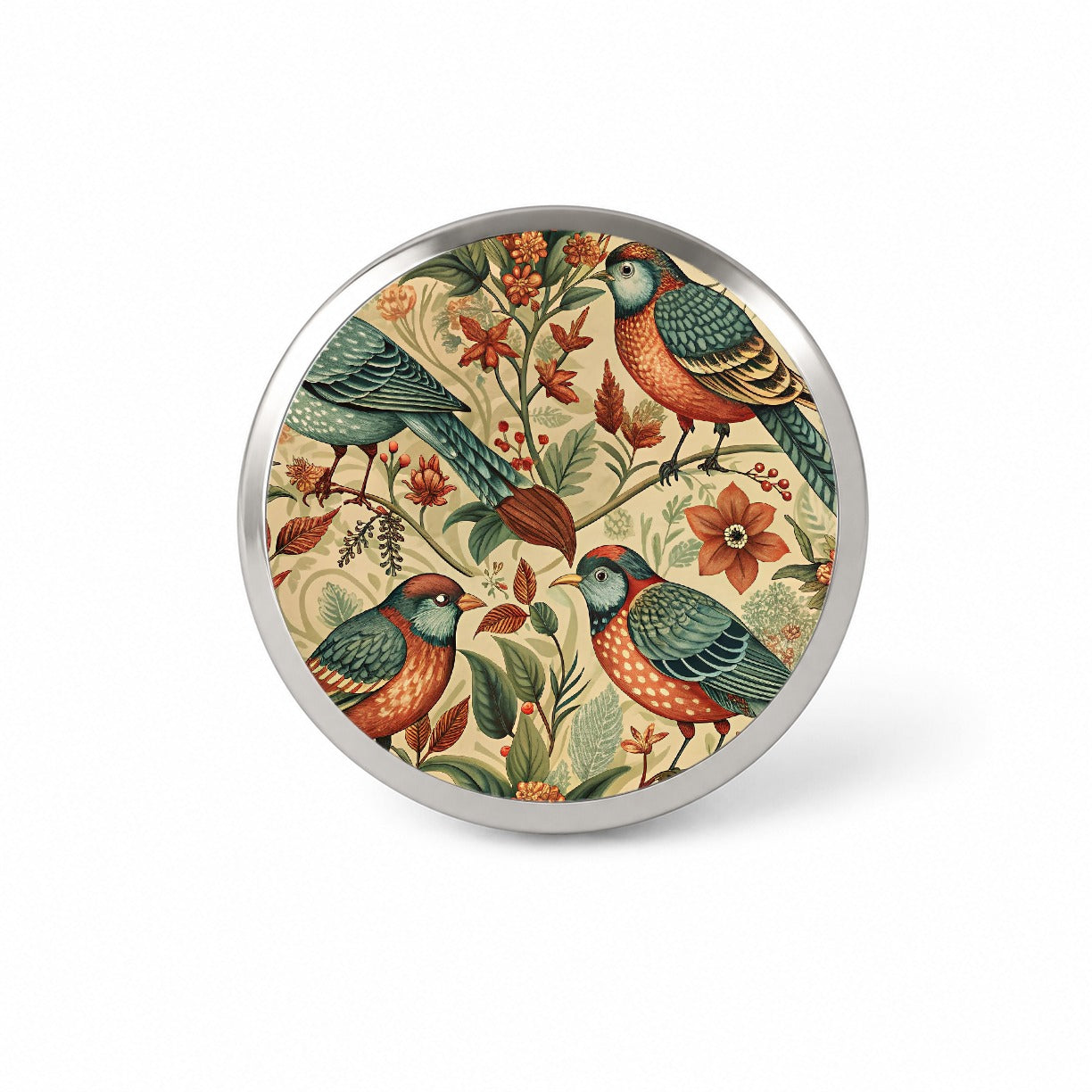 Retro Birds Floral Pattern Vintage Design Novelty Hat Backpack Lapel Pin