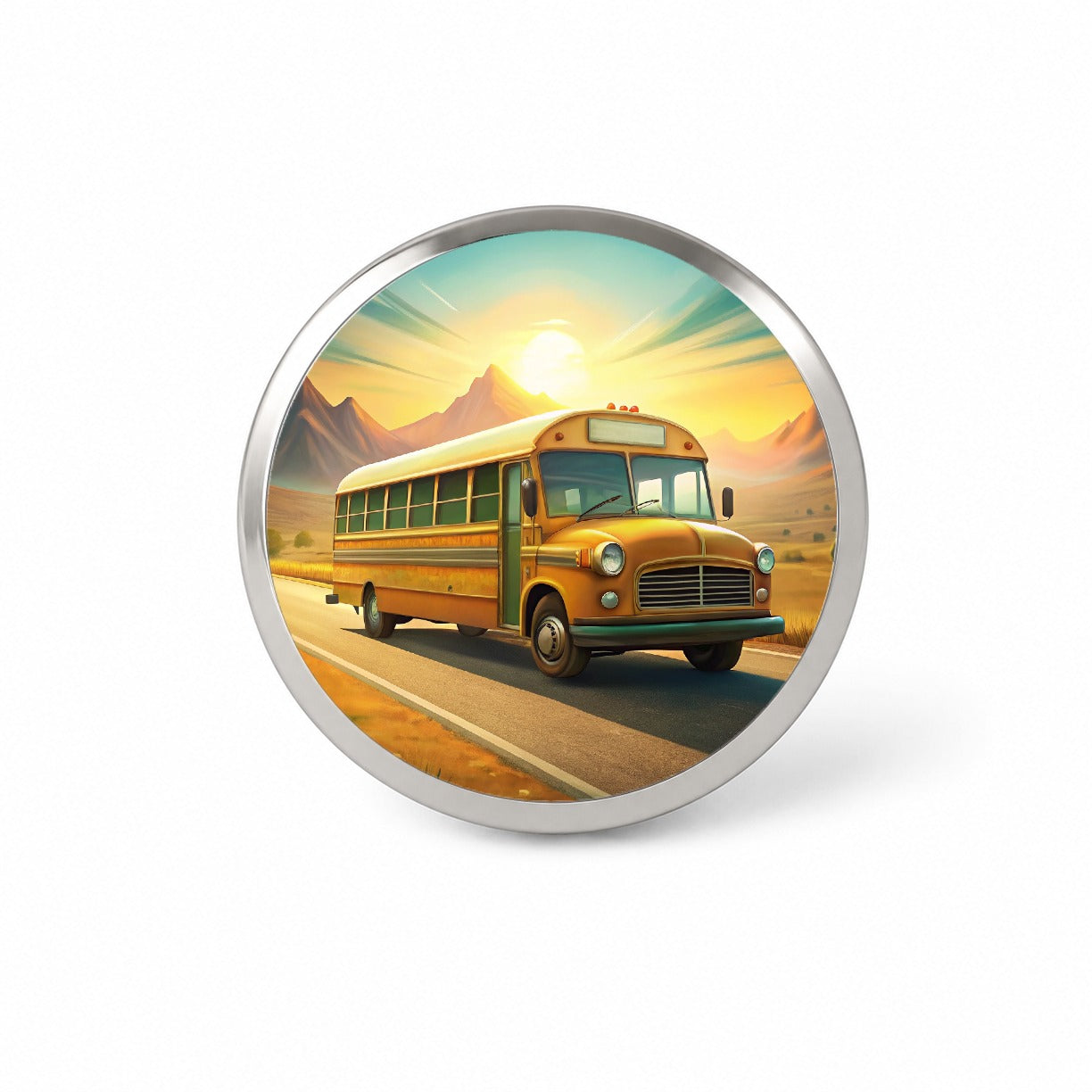 Retro School Bus On Road Novelty Hat Backpack Lapel Pin