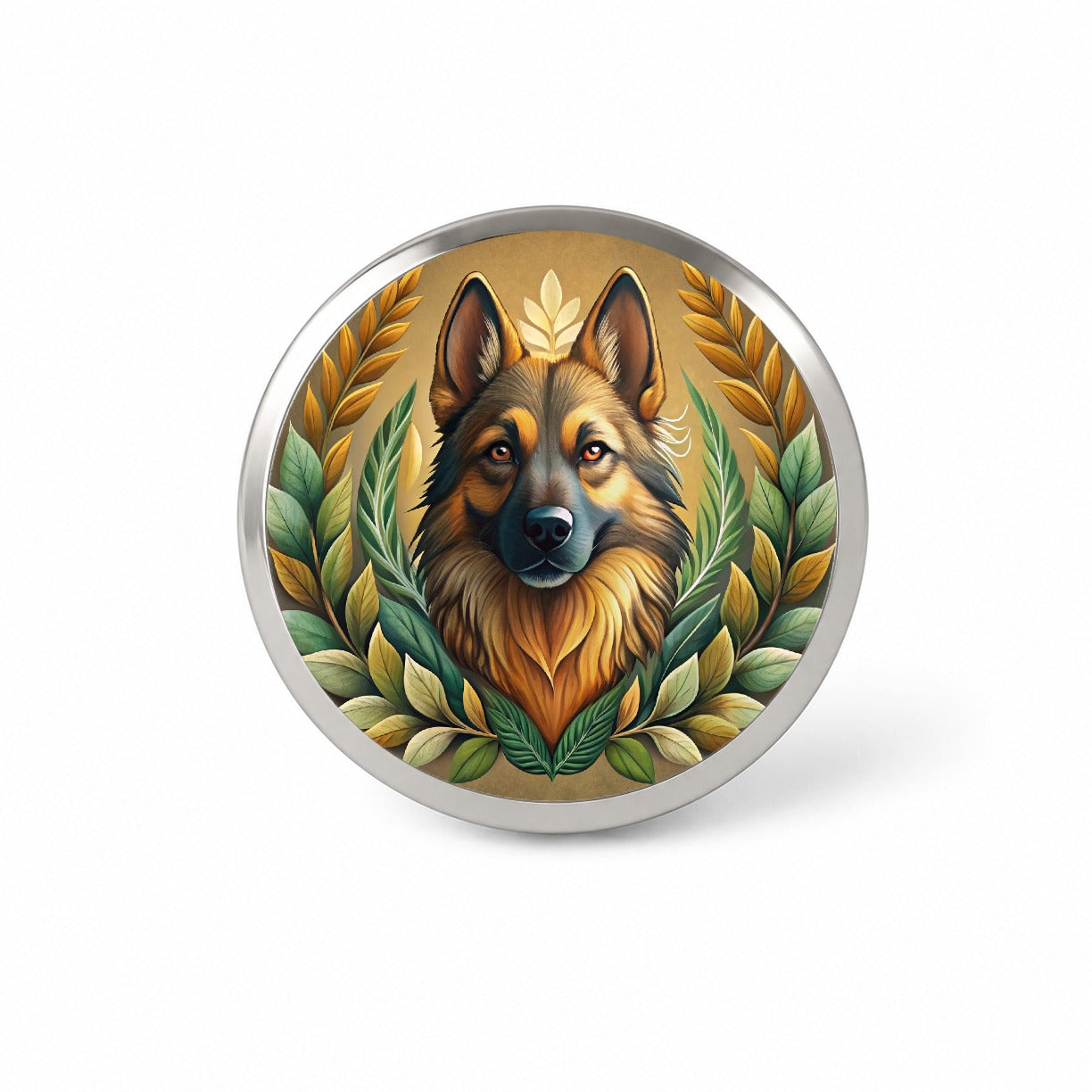 Stylized German Shepherd Illustration Leaf Design Novelty Hat Backpack Lapel Pin