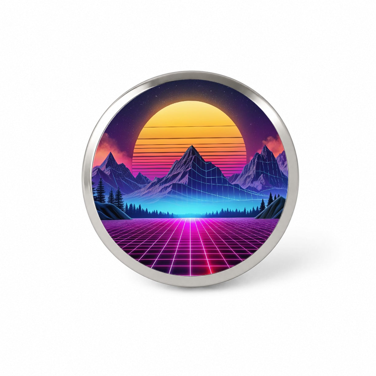 Vaporwave Retro Vector Vivid Mountain Landscape Novelty Hat Backpack Lapel Pin
