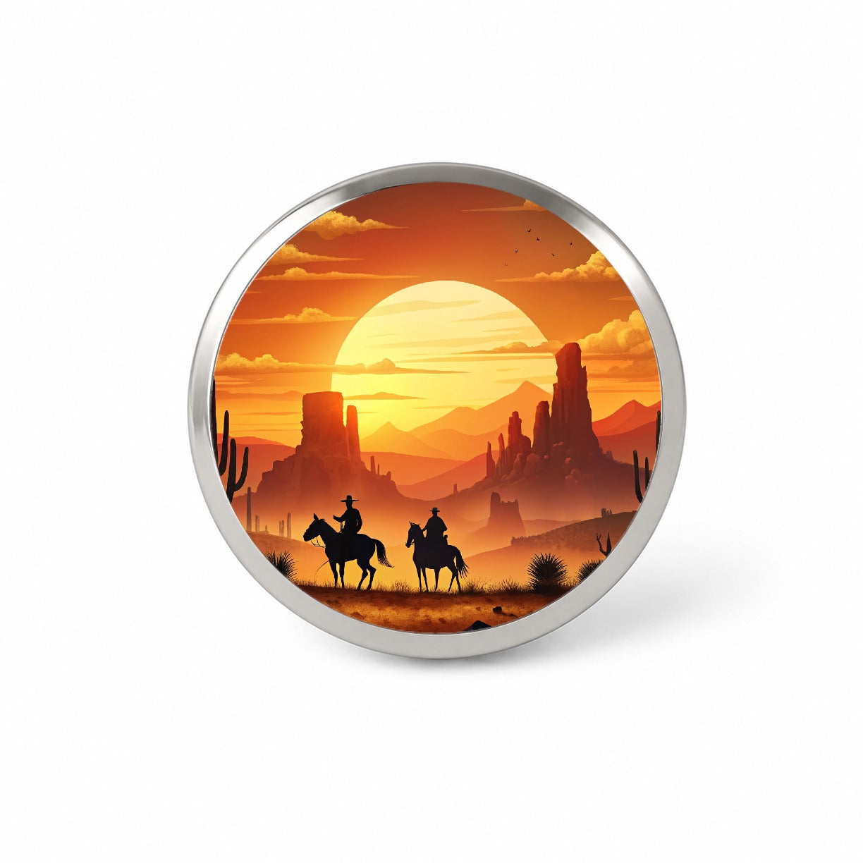 Wild West Sunset Silhouettes Southwest Landscape Novelty Hat Backpack Lapel Pin