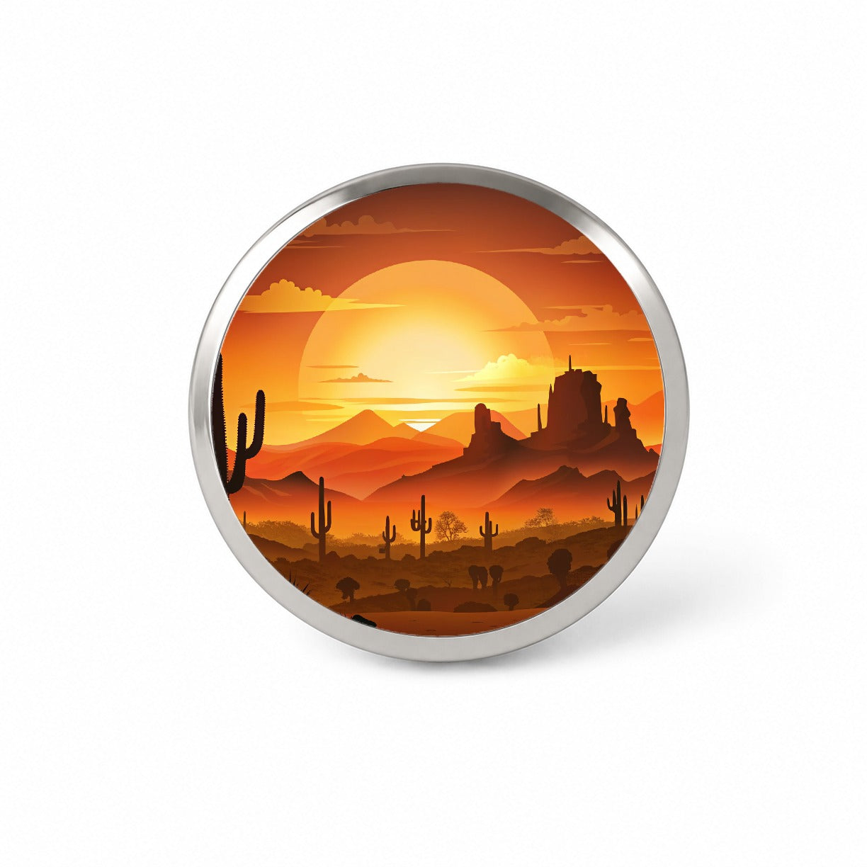 Wild West Sunset Southwest Landscape Silhouette Novelty Hat Backpack Lapel Pin