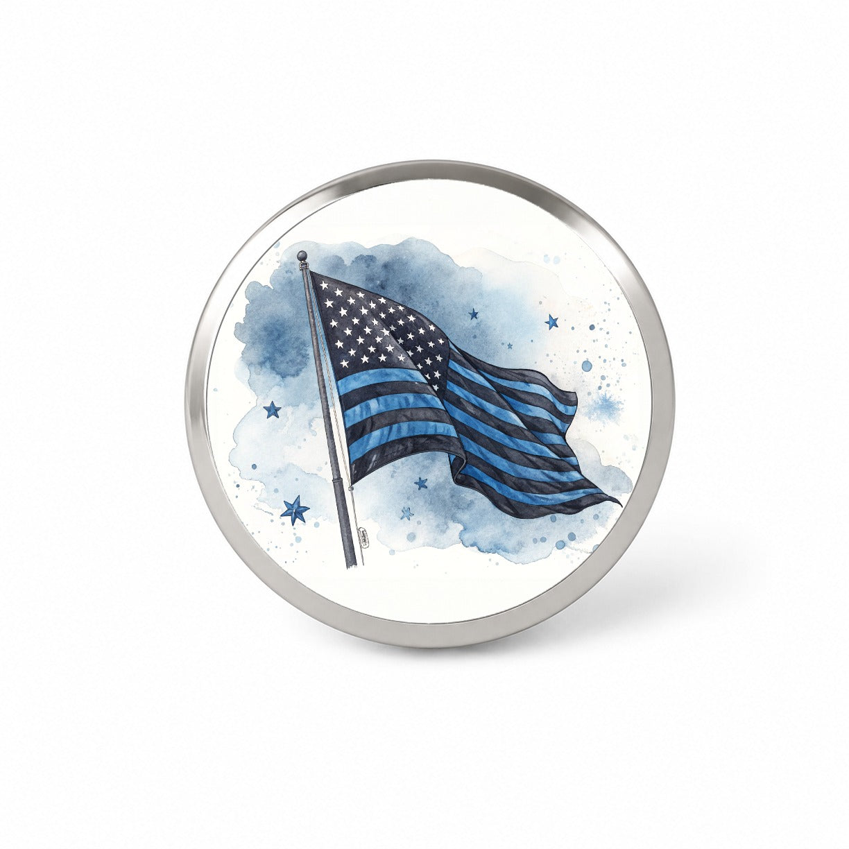 Black Blue Waving American Flag Watercolor USA United States Novelty Hat Backpack Lapel Pin