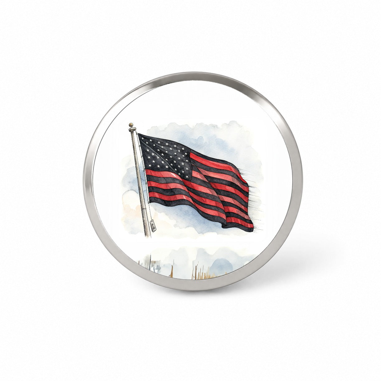 Black Red Waving American Flag Watercolor USA United States Novelty Hat Backpack Lapel Pin