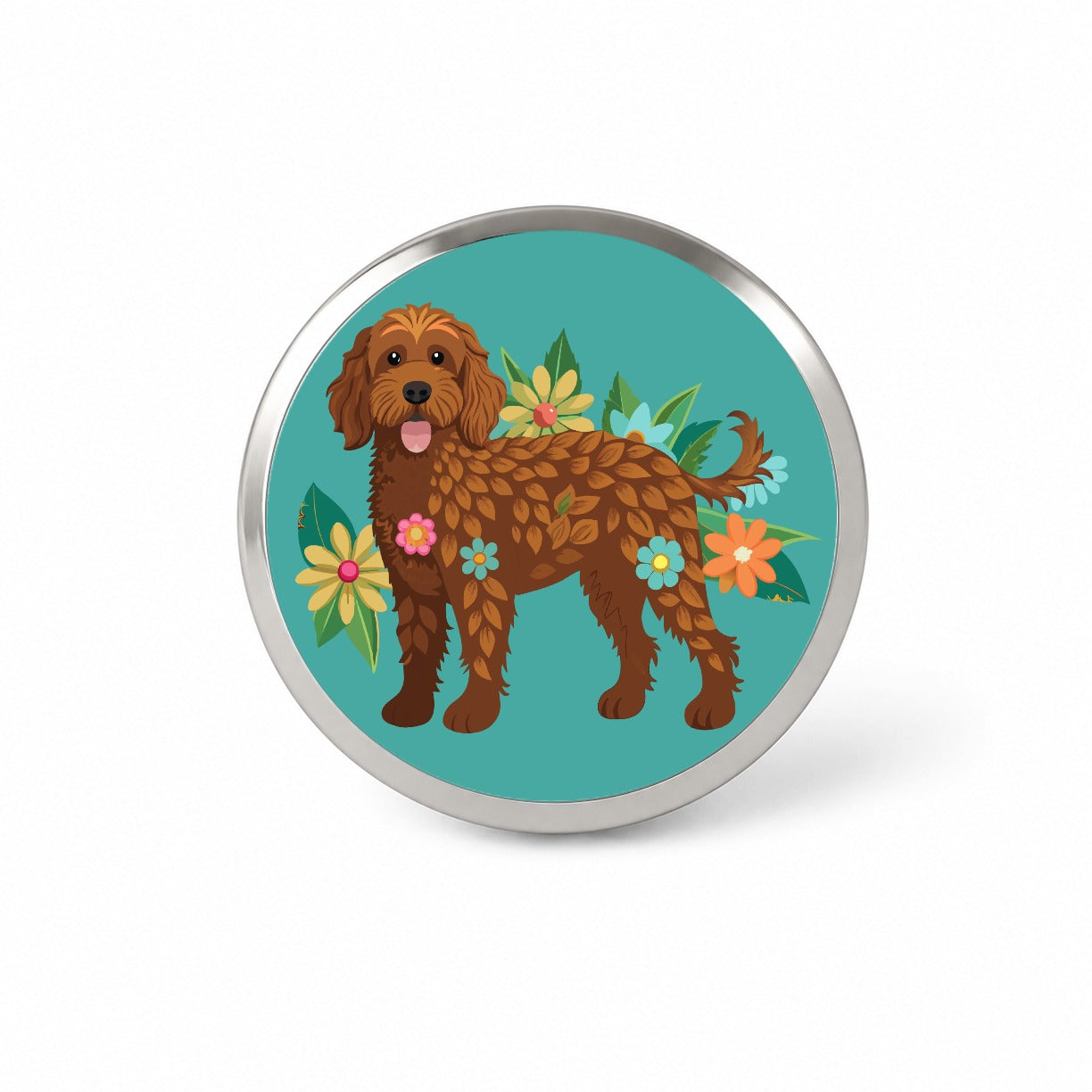 Brown Labradoodle Floral Motif Dog Novelty Hat Backpack Lapel Pin