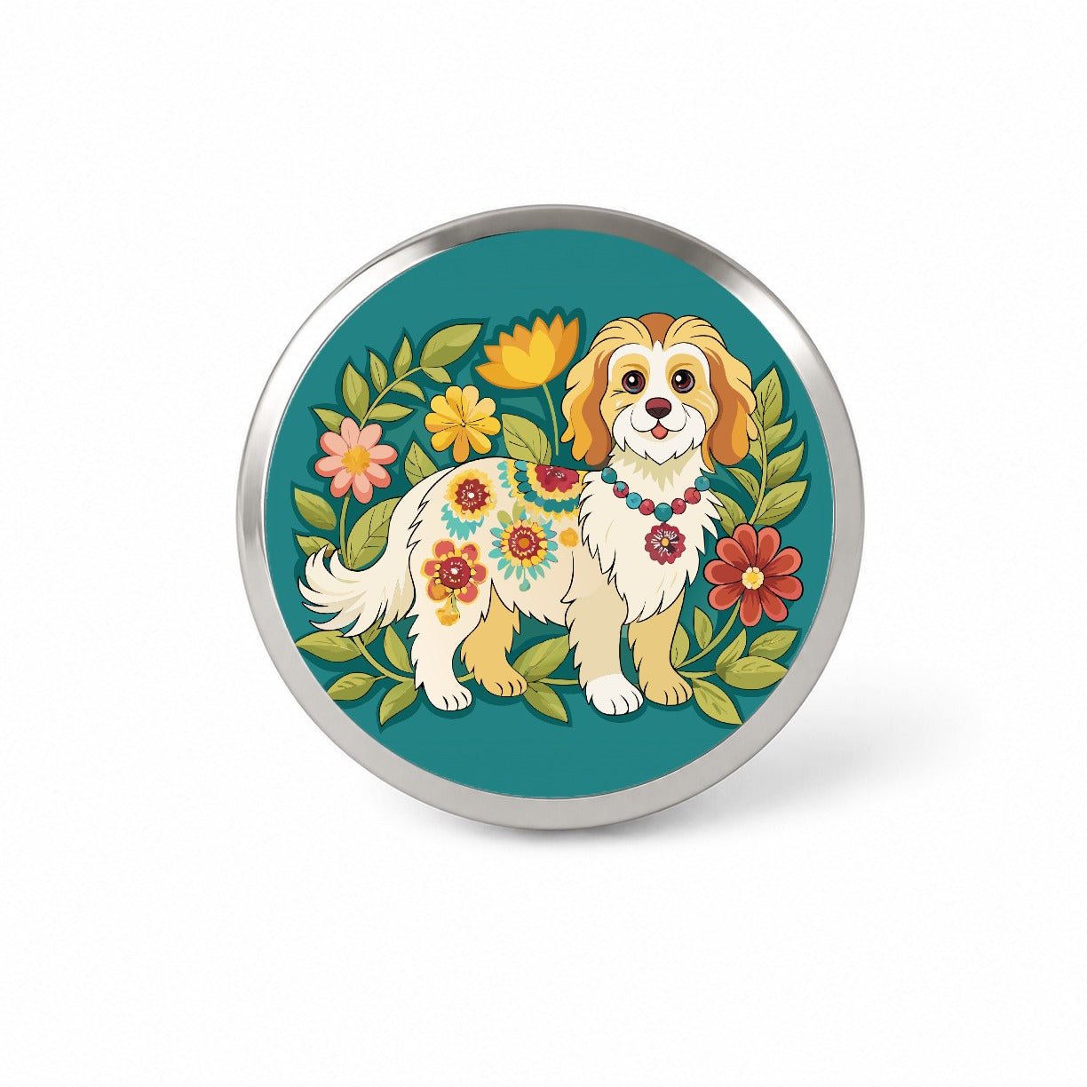 Cavachon Floral Motif Dog Cute Novelty Hat Backpack Lapel Pin