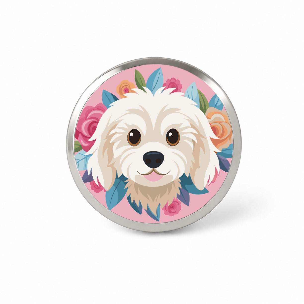 Cavachon Head Dog Floral Motif Pink Background Novelty Hat Backpack Lapel Pin