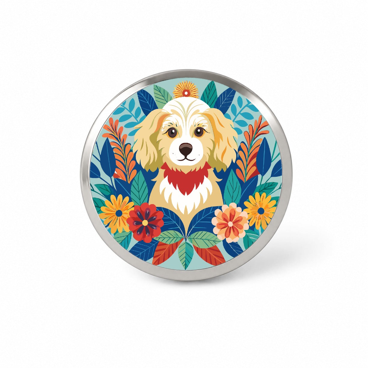 Cavapoo Floral Motif Dog Blue Novelty Hat Backpack Lapel Pin