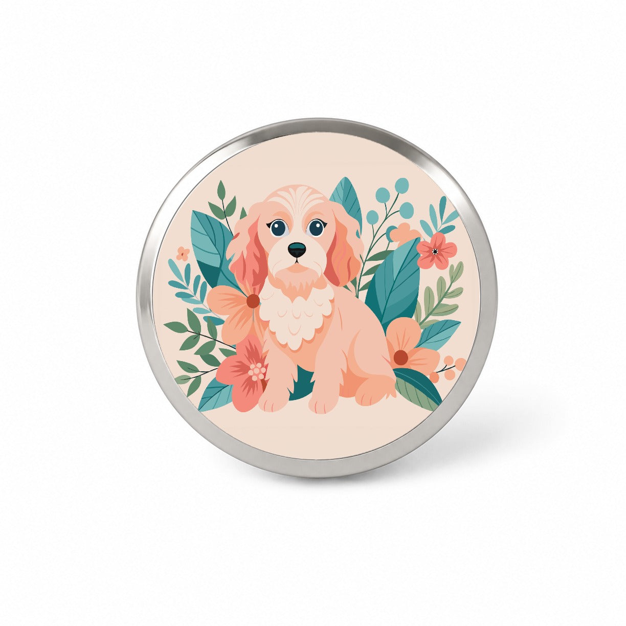 Cavapoo Floral Motif Pink Dog Novelty Hat Backpack Lapel Pin