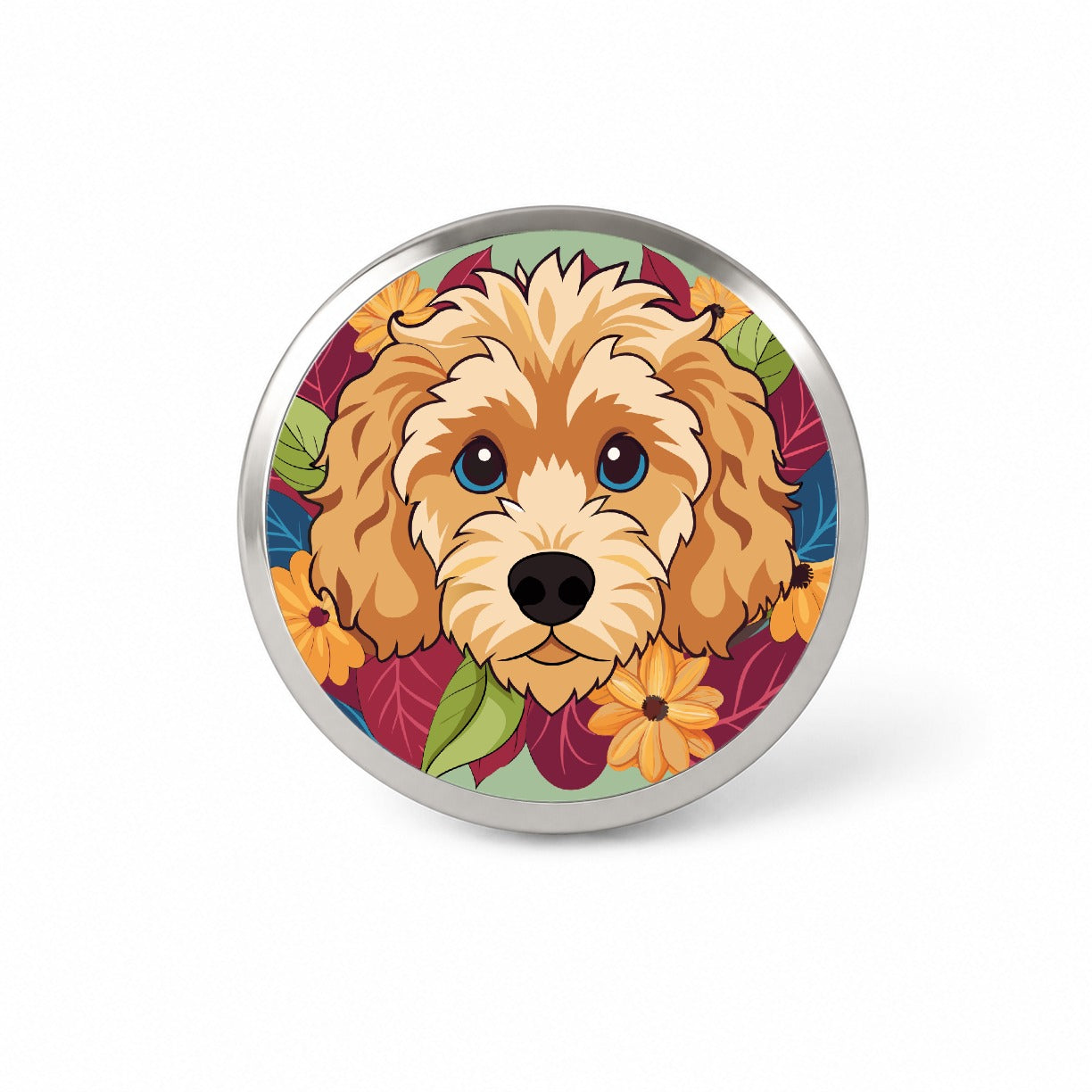 Cavapoo Head Floral Motif Dog Novelty Hat Backpack Lapel Pin