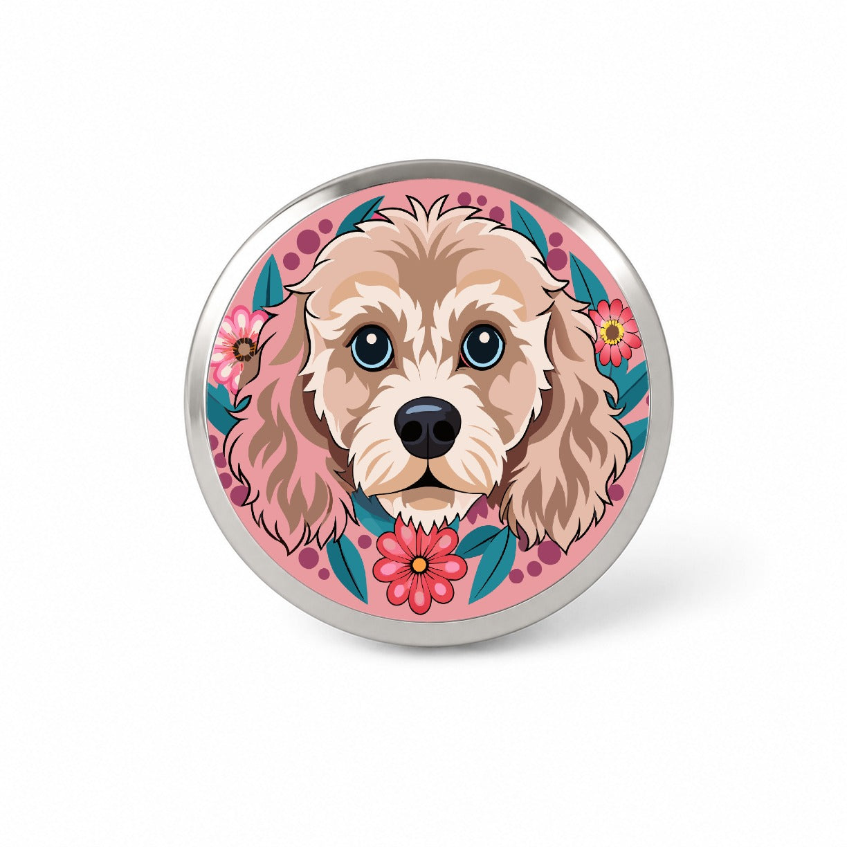 Cavapoo Head Floral Motif Pink Dog Novelty Hat Backpack Lapel Pin