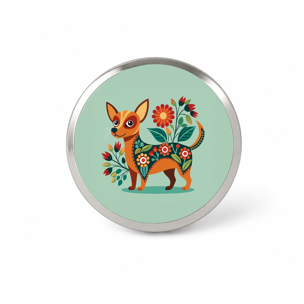 Chiweenie Floral Motif Cute Dog Novelty Hat Backpack Lapel Pin