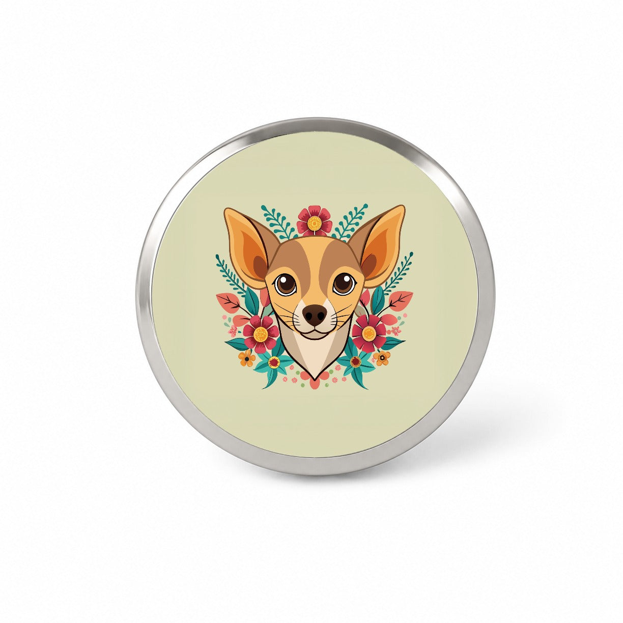 Chiweenie Head Floral Motif Dog Novelty Hat Backpack Lapel Pin