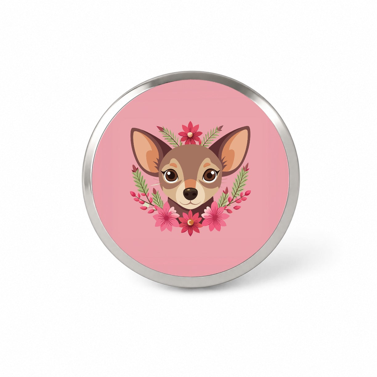 Chiweenie Head Floral Motif Pink Dog Novelty Hat Backpack Lapel Pin