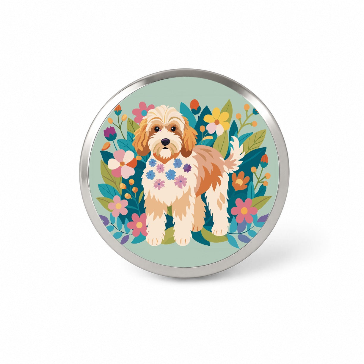 Cockapoo Floral Motif Dog Novelty Hat Backpack Lapel Pin