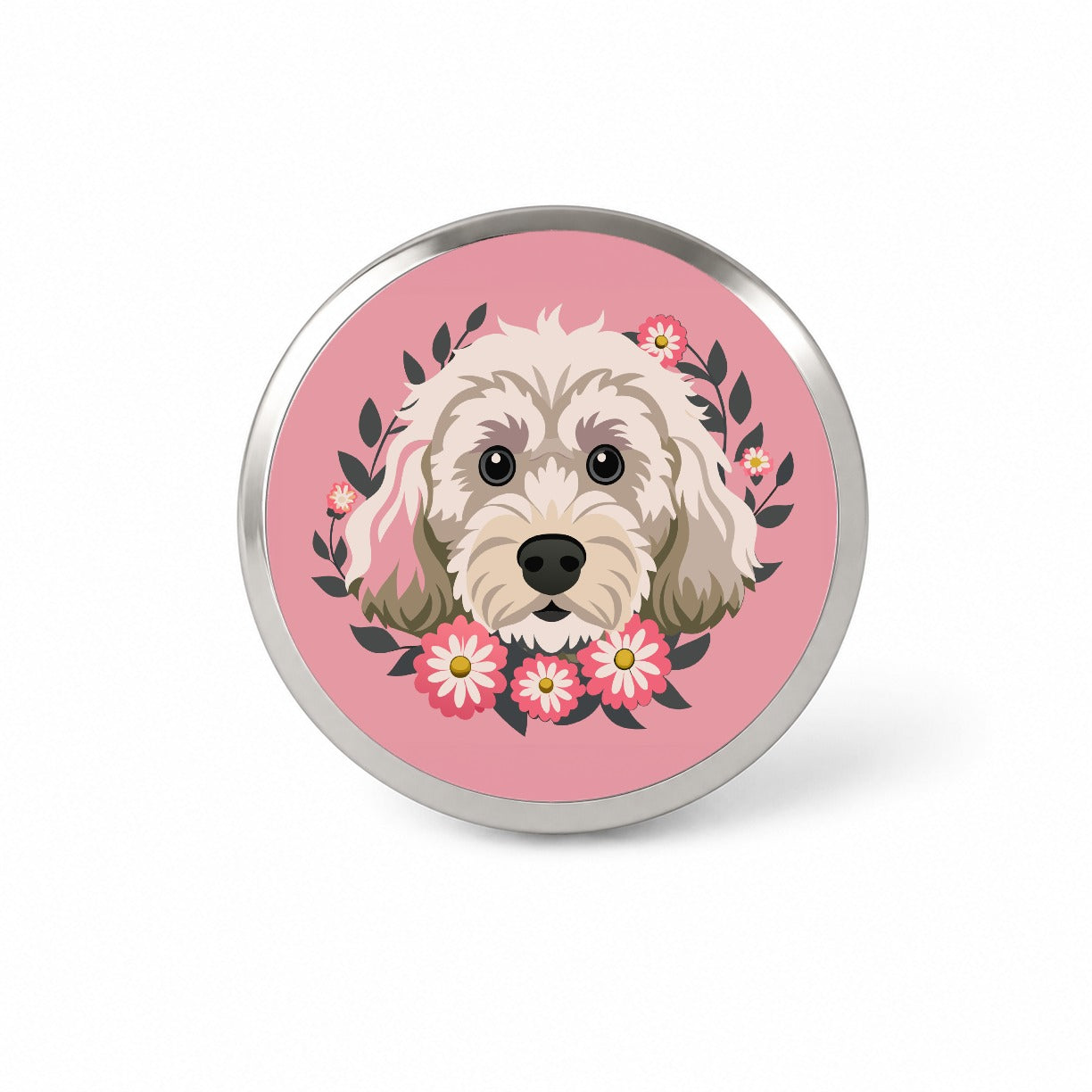 Cockapoo Head Floral Motif Light Pink Dog Novelty Hat Backpack Lapel Pin