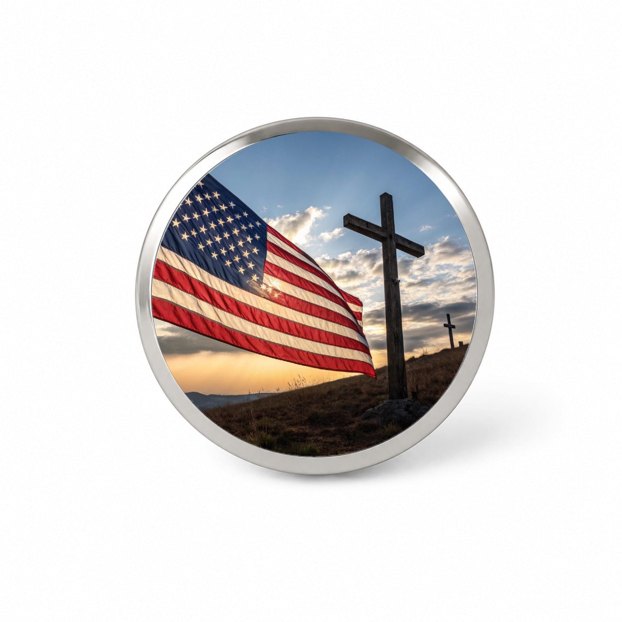 Cross Over American Flag USA United States Religious Novelty Hat Backpack Lapel Pin