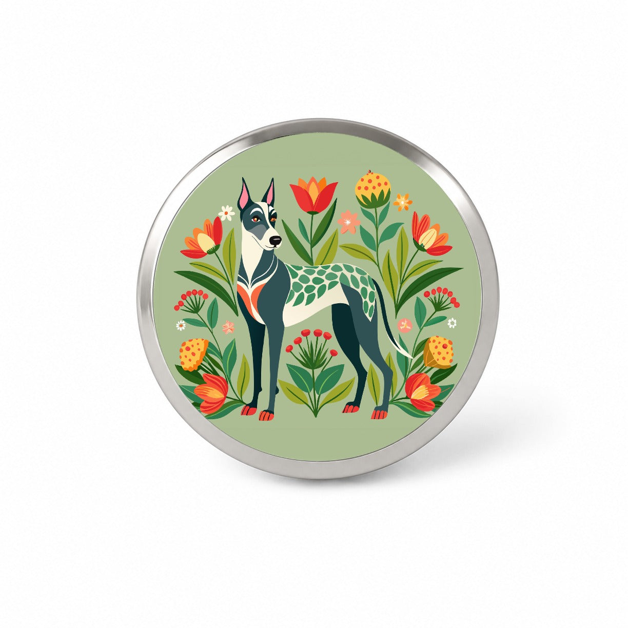 Great Dane Floral Motif Dog Standing Novelty Hat Backpack Lapel Pin