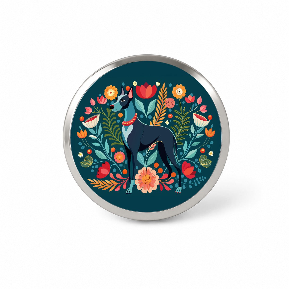 Great Dane Floral Motif Dog Novelty Hat Backpack Lapel Pin