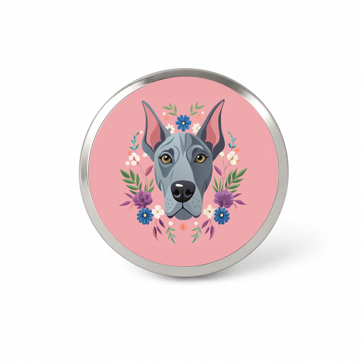 Great Dane Head Floral Motif Pink Dog Novelty Hat Backpack Lapel Pin