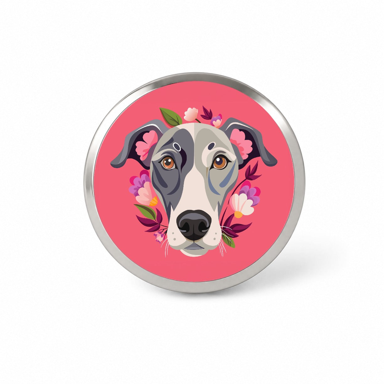 Great Dane Head Floral Pink Dog Novelty Hat Backpack Lapel Pin