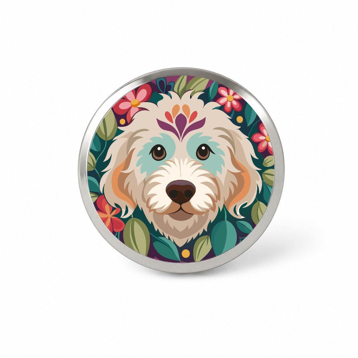 Labradoodle Head Floral Motif Purple Dog Novelty Hat Backpack Lapel Pin