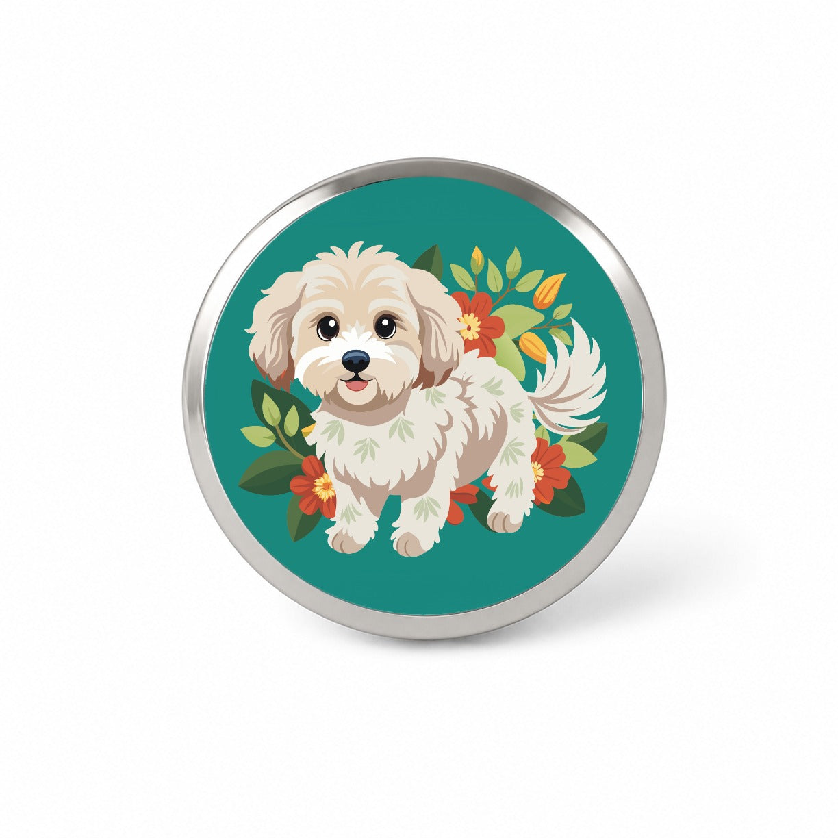 Maltipoo Floral Motif Dog Standing Novelty Hat Backpack Lapel Pin