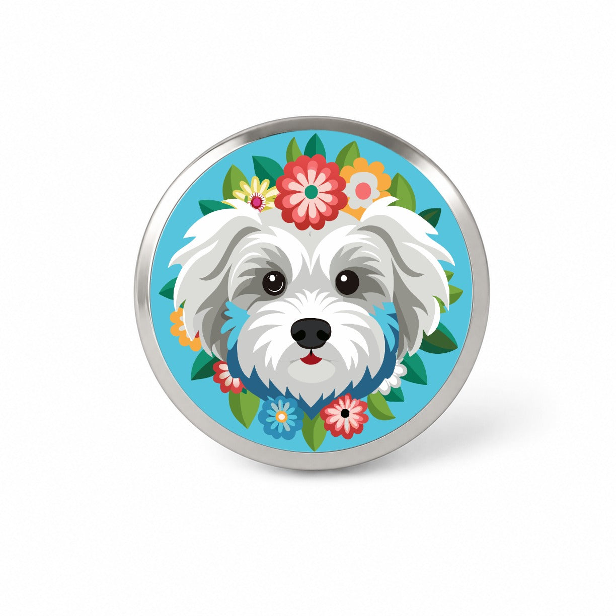 Maltipoo Head Floral Motif Blue Dog Novelty Hat Backpack Lapel Pin