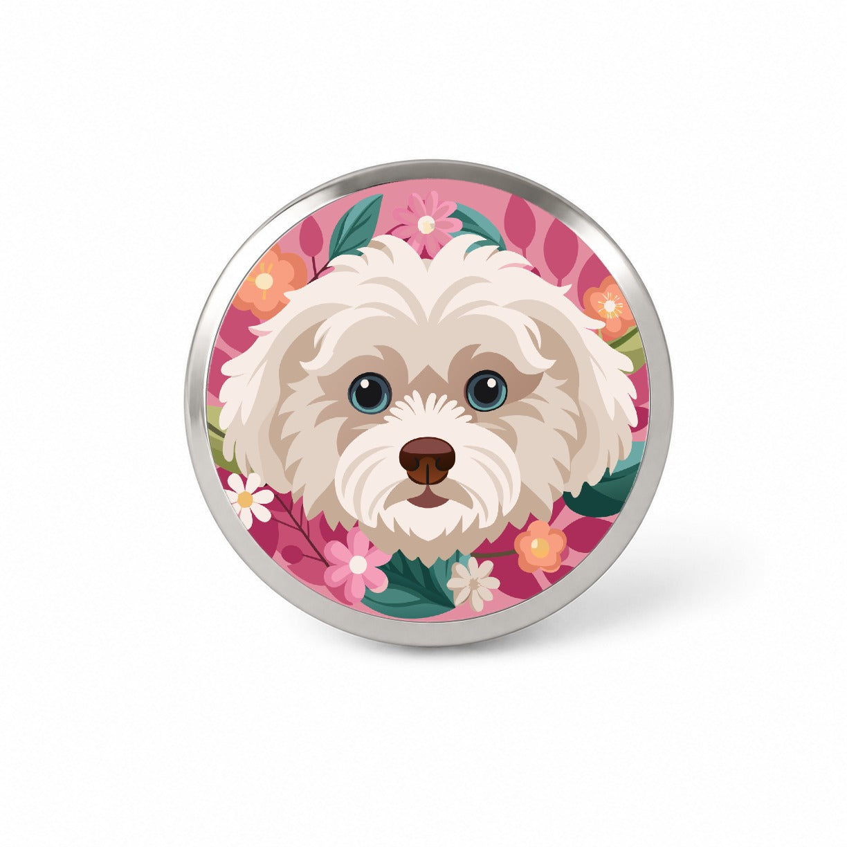 Maltipoo Head Floral Motif Pink Dog Novelty Hat Backpack Lapel Pin
