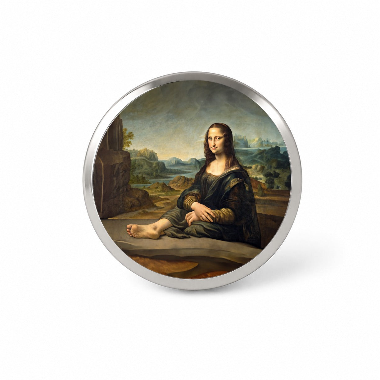 Mona Lisa With Foot Funny Novelty Hat Backpack Lapel Pin