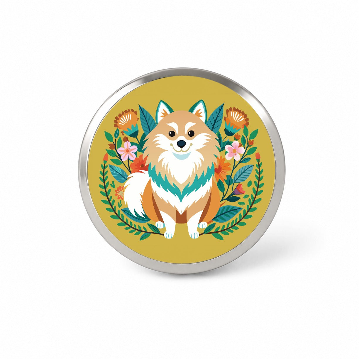 Pomsky Floral Motif Dog Novelty Hat Backpack Lapel Pin