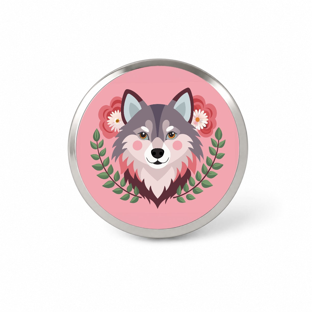 Pomsky Head Floral Motif Pink Cute Dog Novelty Hat Backpack Lapel Pin