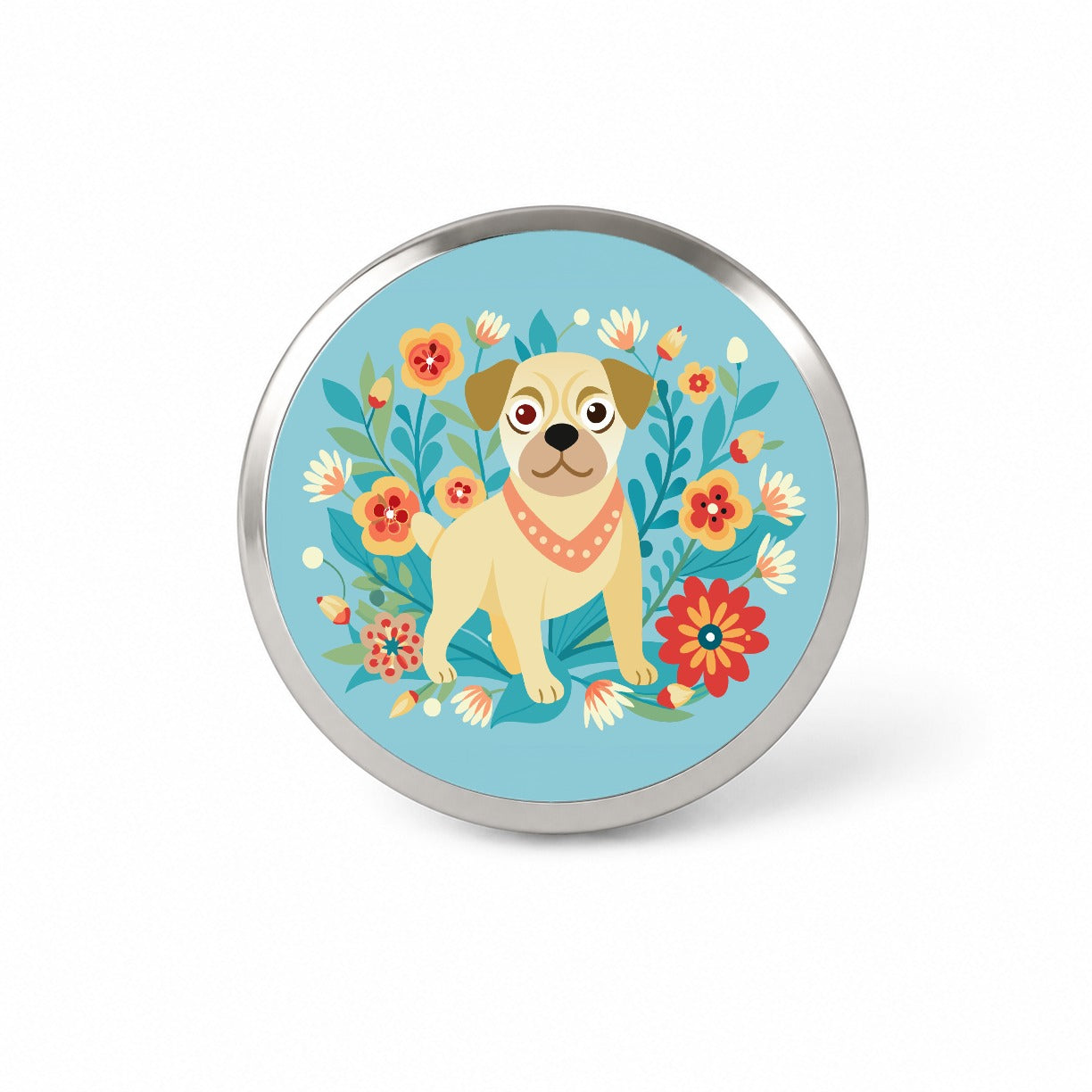 Puggle Floral Motif Blue Dog Novelty Hat Backpack Lapel Pin