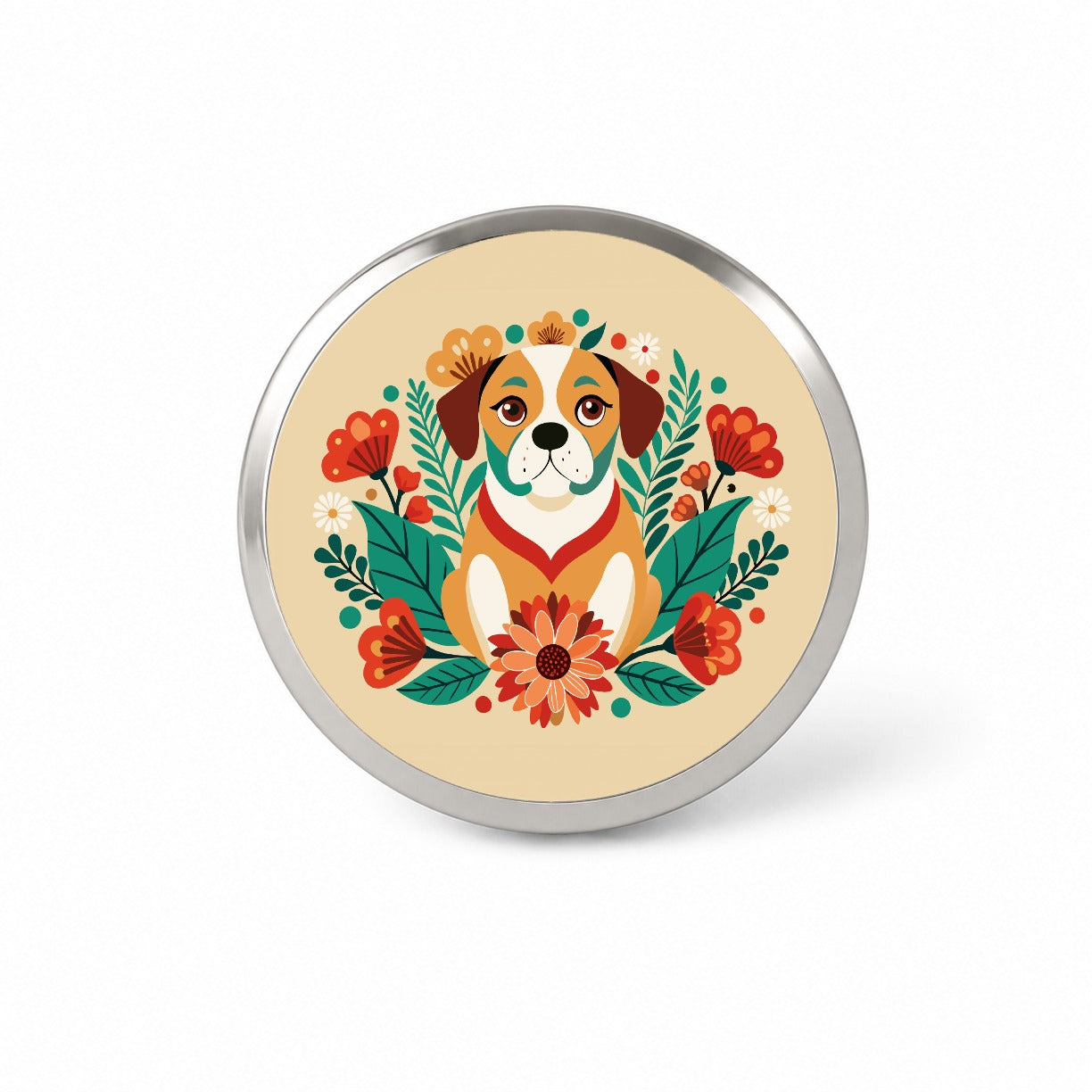 Puggle Floral Motif Dog Novelty Hat Backpack Lapel Pin