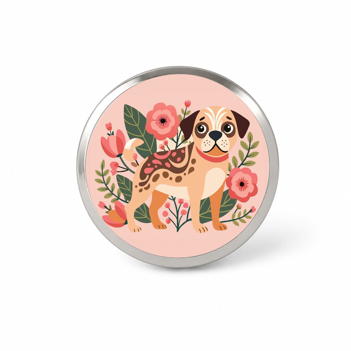 Puggle Floral Motif Pink Dog Novelty Hat Backpack Lapel Pin